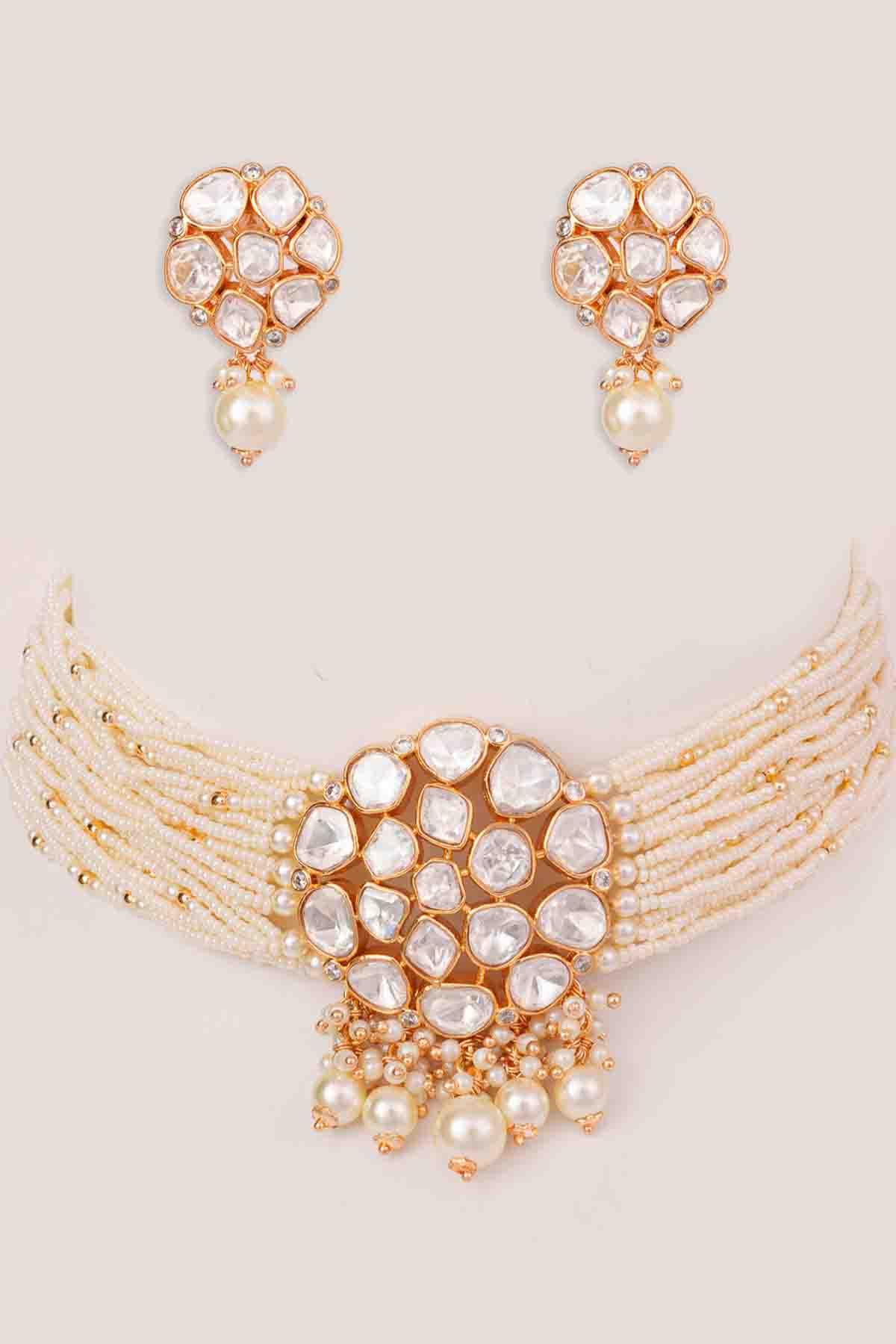 Zevar Classy Kundan Gold Choker Set indian designer wear online shopping melange singapore 