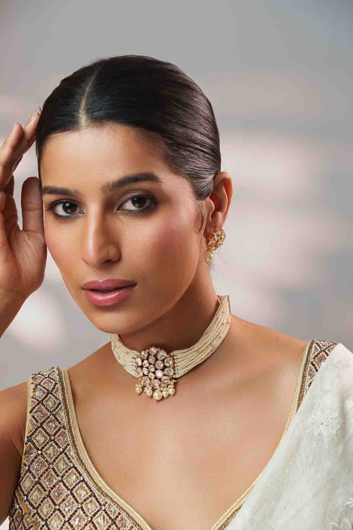 Zevar Classy Kundan Gold Choker Set indian designer wear online shopping melange singapore 