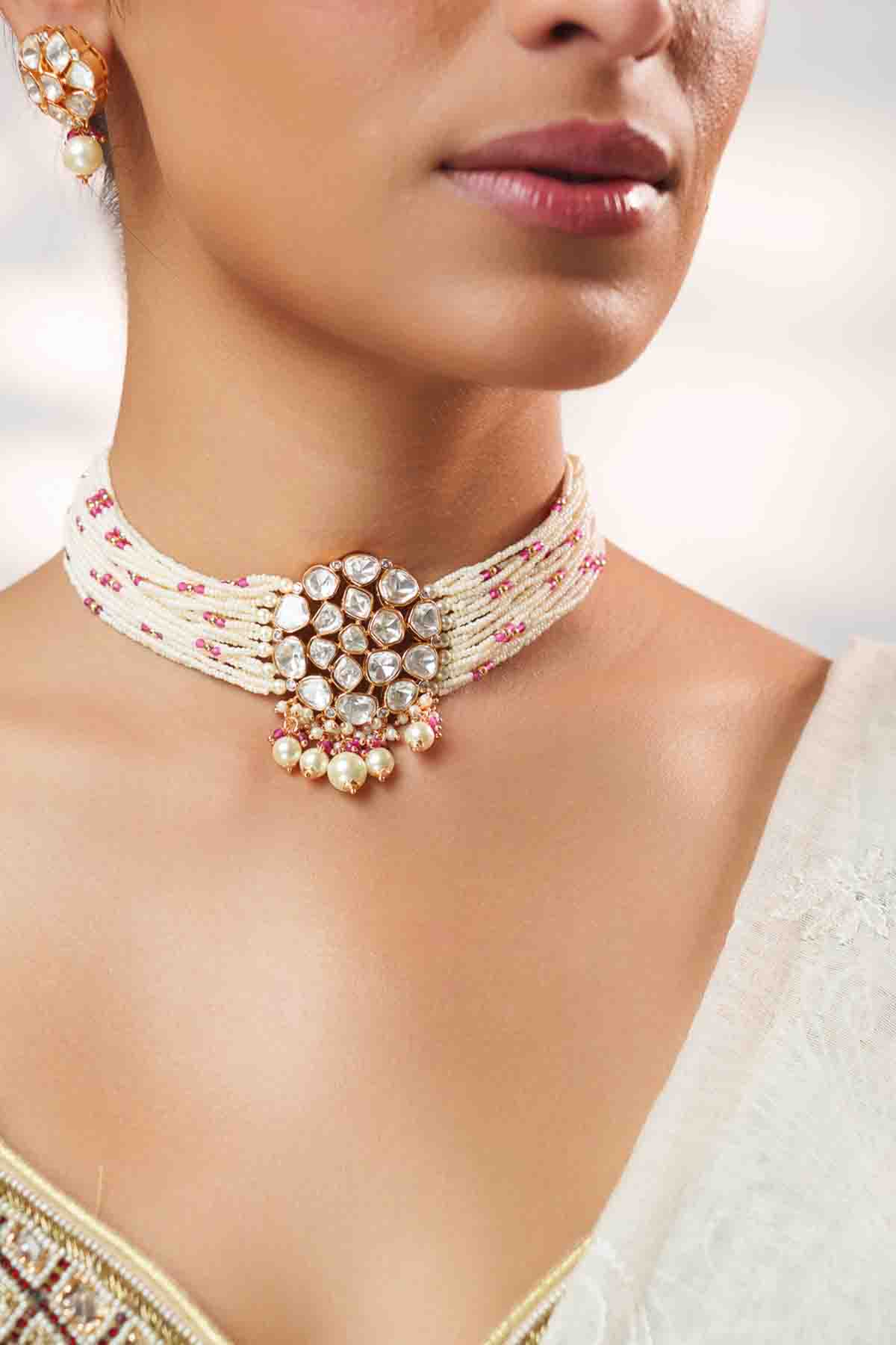 Zevar Classy Red Kundan Choker Set indian designer wear online shopping melange singapore