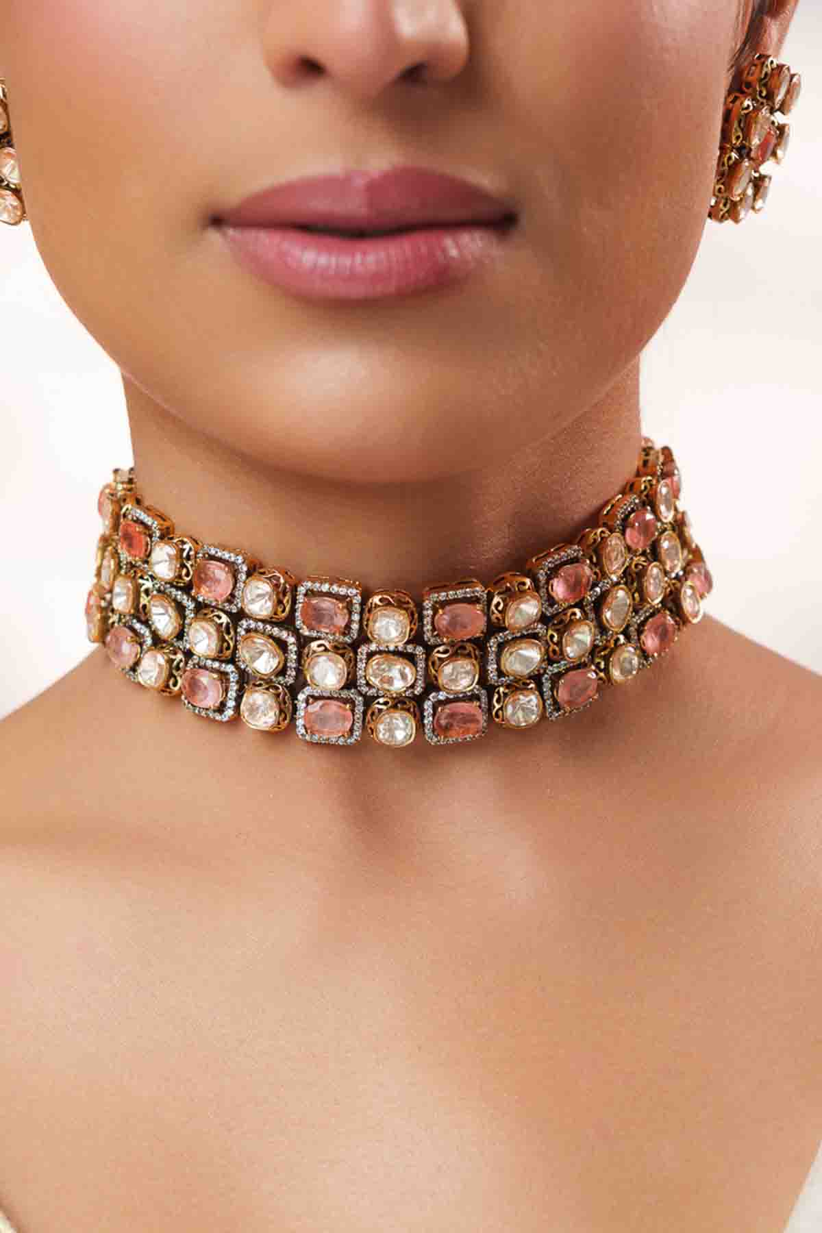 Zevar Classy Two Tone Kundan Choker Set indian designer wear online shopping melange singapore