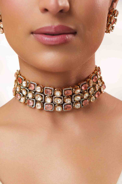 Zevar Classy Two Tone Kundan Choker Set indian designer wear online shopping melange singapore