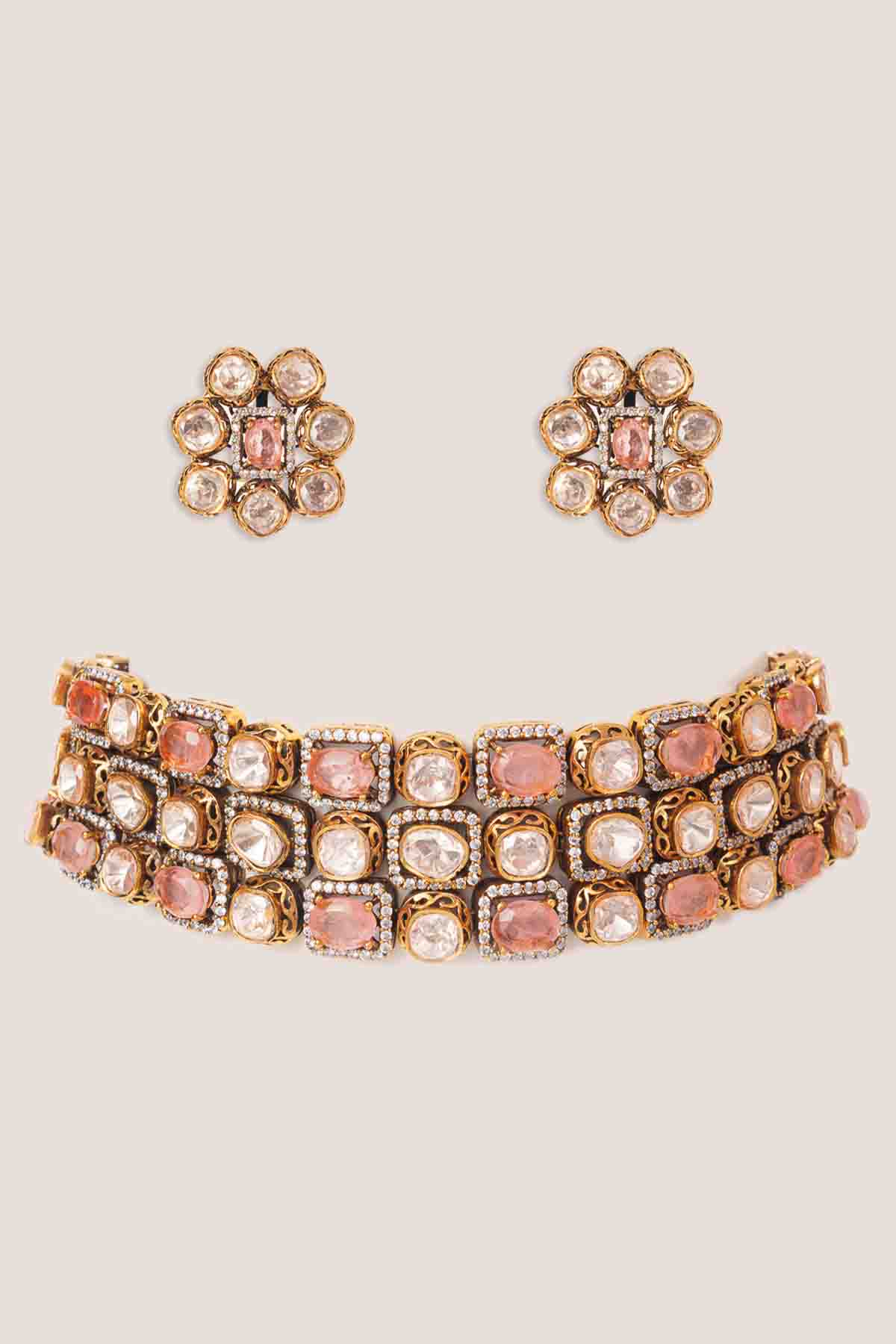 Zevar Classy Two Tone Kundan Choker Set indian designer wear online shopping melange singapore