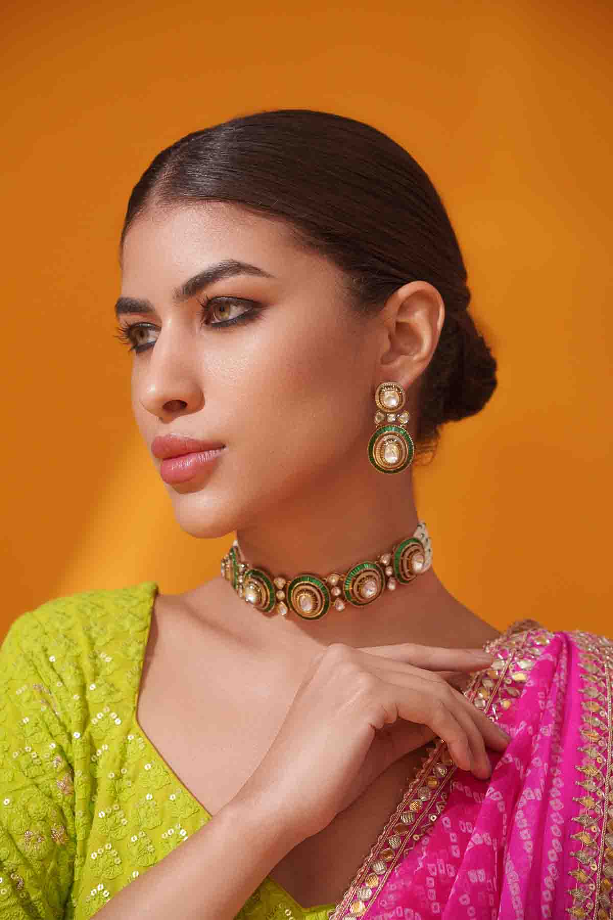 Zevar Classy Two Tone Moissanite Choker Set indian designer wear online shopping melange singapore 