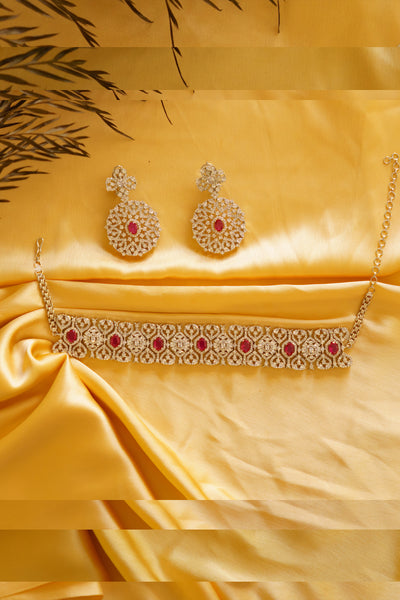 Zevar Daivi Ruby Choker Necklace Set indian designer wear online shopping melange singapore