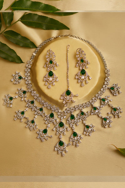 Zevar Damini Big Emerald Necklace Set indian designer wear online shopping melange singapore
