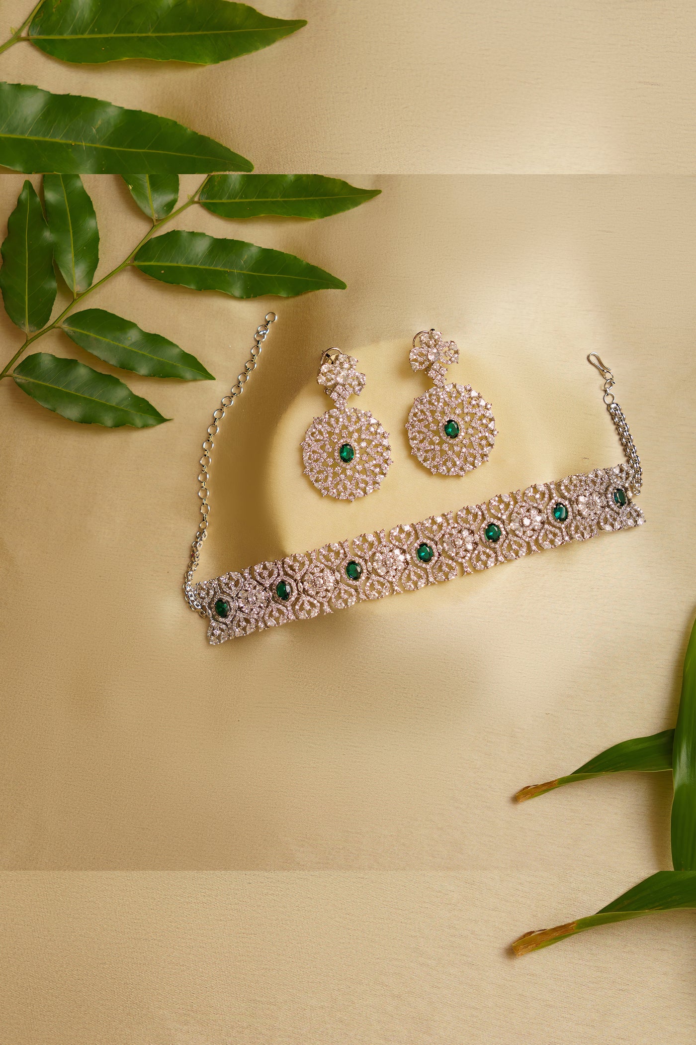 Zevar Delisha Emerald Choker Necklace Set indian designer wear online shopping melange singapore