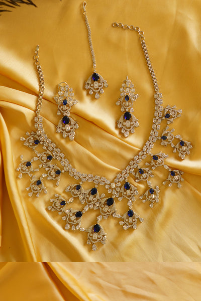 Zevar Devalini Big Sapphire Necklace Set indian designer wear online shopping melange singapore