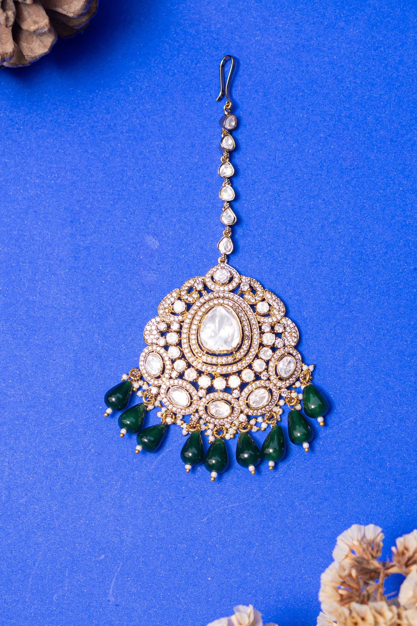 Zevar Diamond Maangtikka Green jewellery Indian designer wear online shopping melange singapore