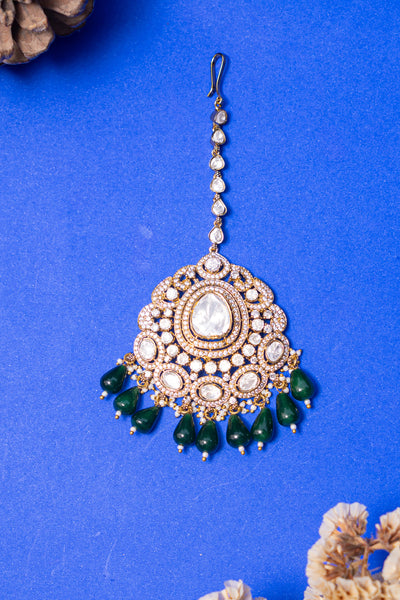Zevar Diamond Maangtikka Green jewellery Indian designer wear online shopping melange singapore
