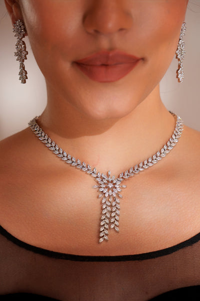 Zevar Diamond Pendant Necklace With Matching Earrings indian designer wear online shopping melange singapore