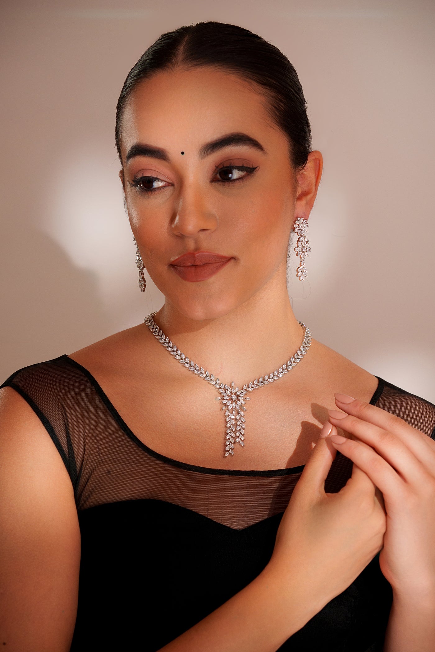 Zevar Diamond Pendant Necklace With Matching Earrings indian designer wear online shopping melange singapore
