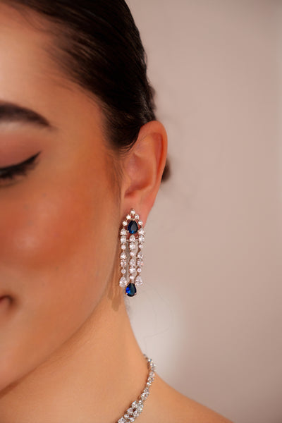 Zevar Diamond Pendant Set With Sapphire Stone And Earrings indian designer wear online shopping melange singapore
