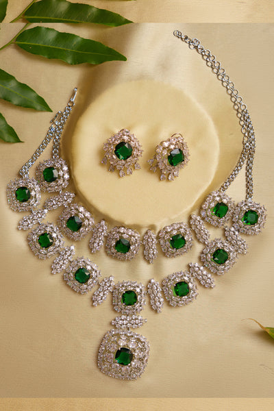Zevar Diana Big Green Diamond Necklace Set indian designer wear online shopping melange singapore