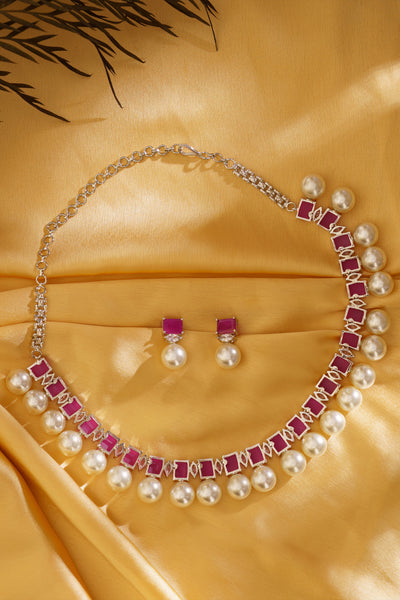 Zevar Diana Pearl Ruby Necklace Set indian designer wear online shopping melange singapore