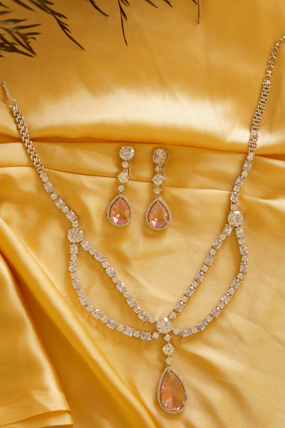 Zevar Dimple Rose Quartz Necklace Set indian designer wear online shopping melange singapore