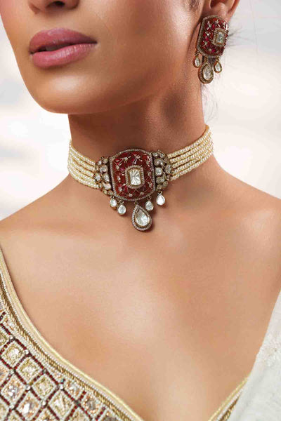 Zevar Dramatic And Classy Two Tone Polki Pink Choker Set indian designer wear online shopping melange singapore 