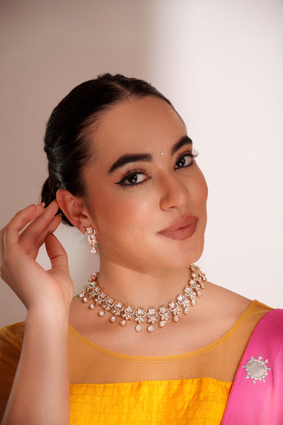 Zevar Dramatic And Stylish Kundan Necklace Set With Matching Earrings Gold indian designer wear online shopping melange singapore