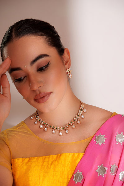 Zevar Dramatic And Stylish Kundan Necklace Set With Matching Earrings indian designer wear online shopping melange singapore