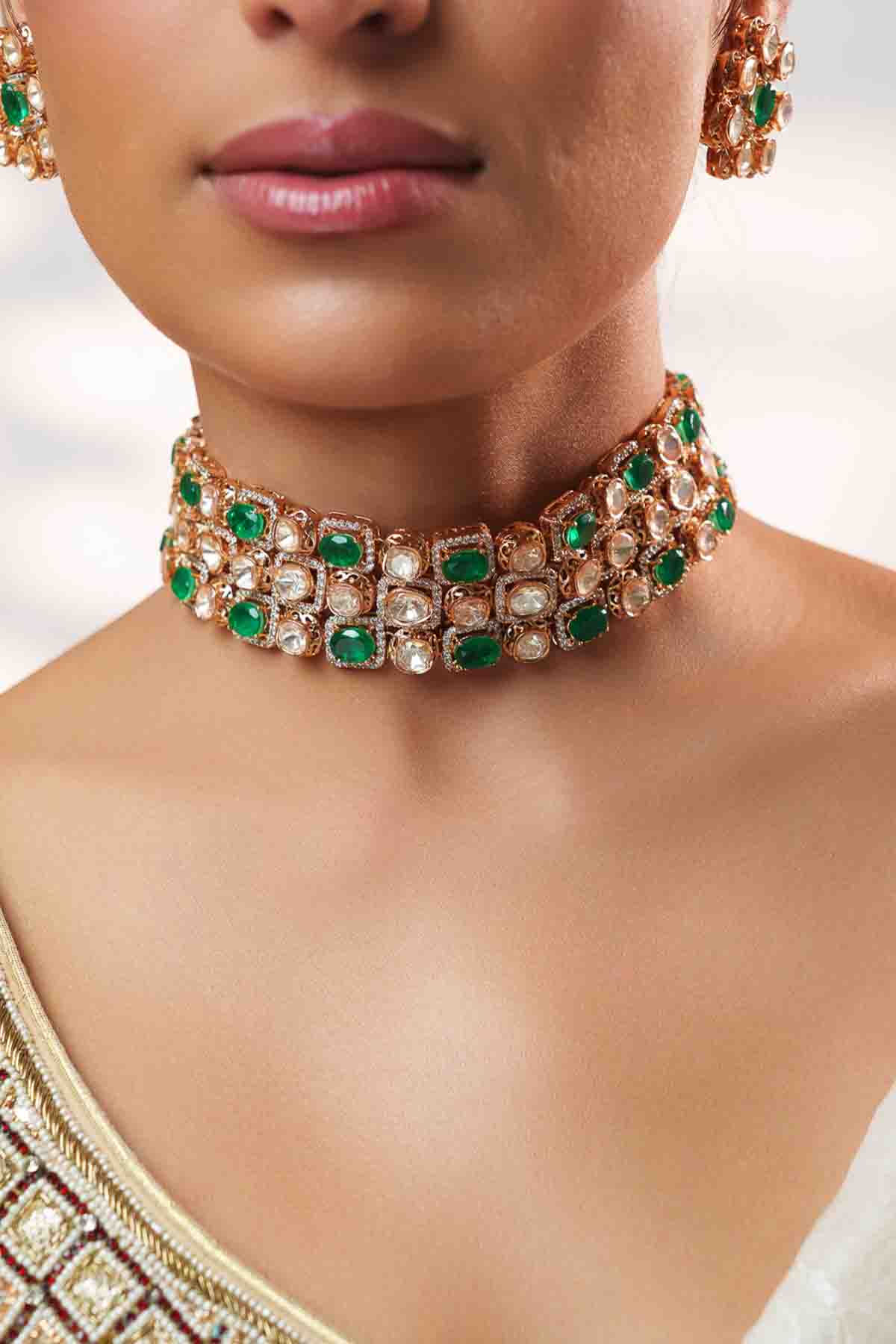 Zevar Dramatic Kundan Choker Set indian designer wear online shopping melange singapore 