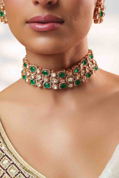 Zevar Dramatic Kundan Choker Set indian designer wear online shopping melange singapore 