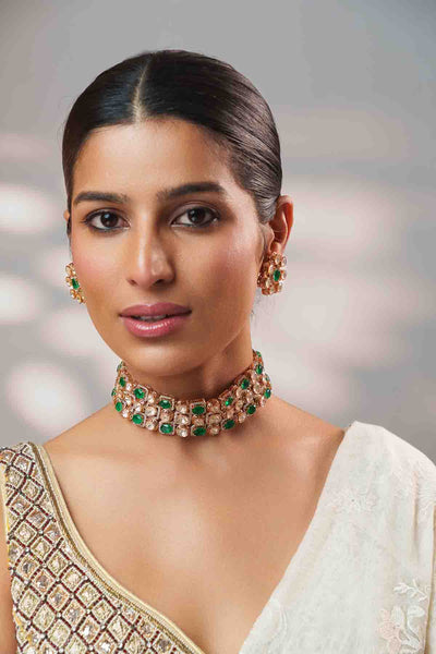Zevar Dramatic Kundan Choker Set indian designer wear online shopping melange singapore 