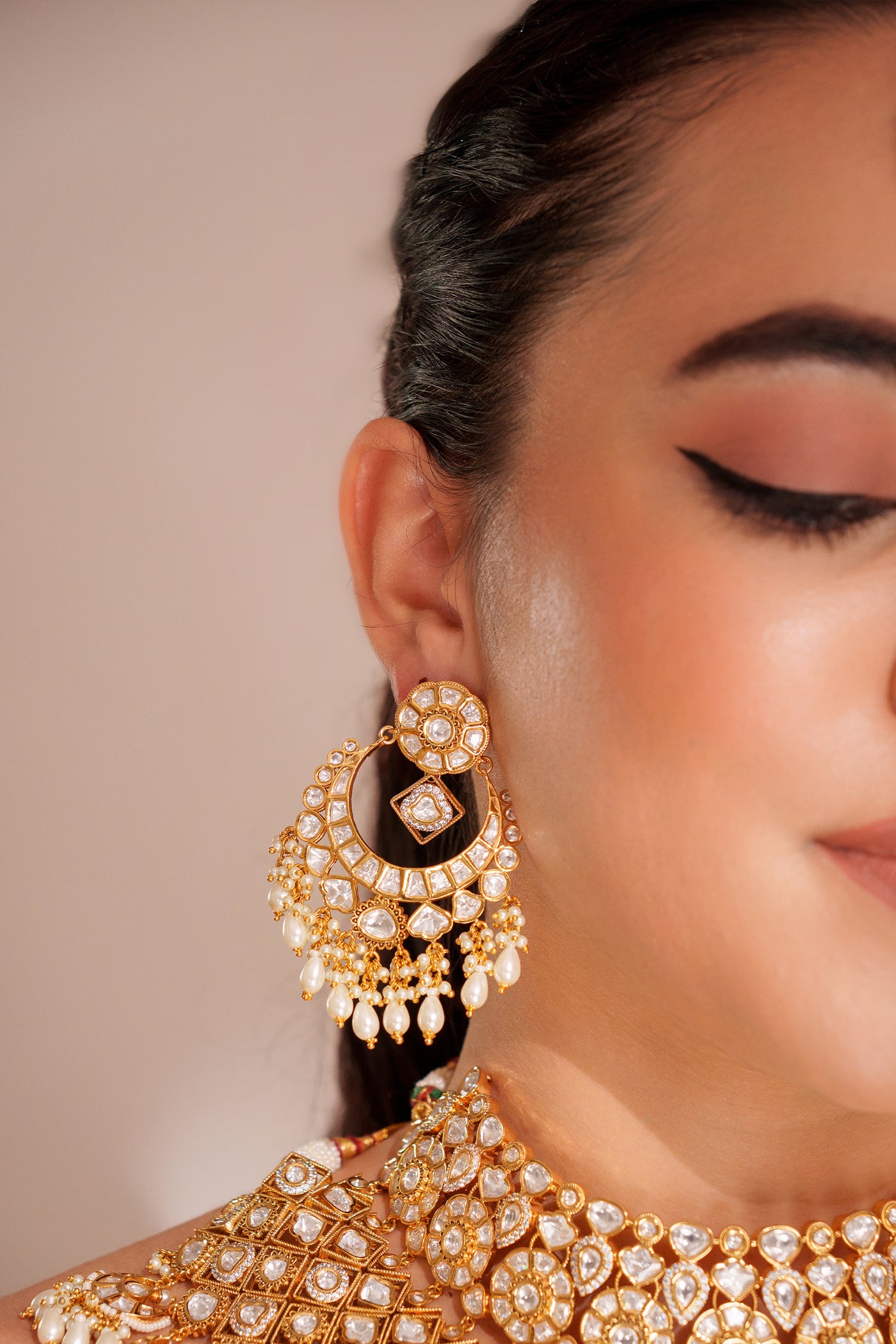 Zevar Dramatic Kundan Necklace With Earrings And Maangtikka indian designer wear online shopping melange singapore
