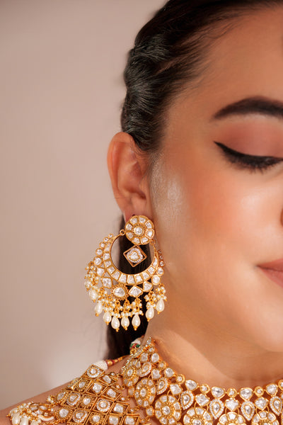 Zevar Dramatic Kundan Necklace With Earrings And Maangtikka indian designer wear online shopping melange singapore