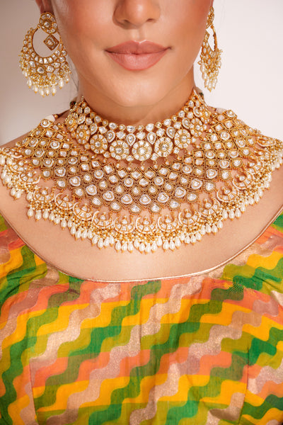 Zevar Dramatic Kundan Necklace With Earrings And Maangtikka indian designer wear online shopping melange singapore