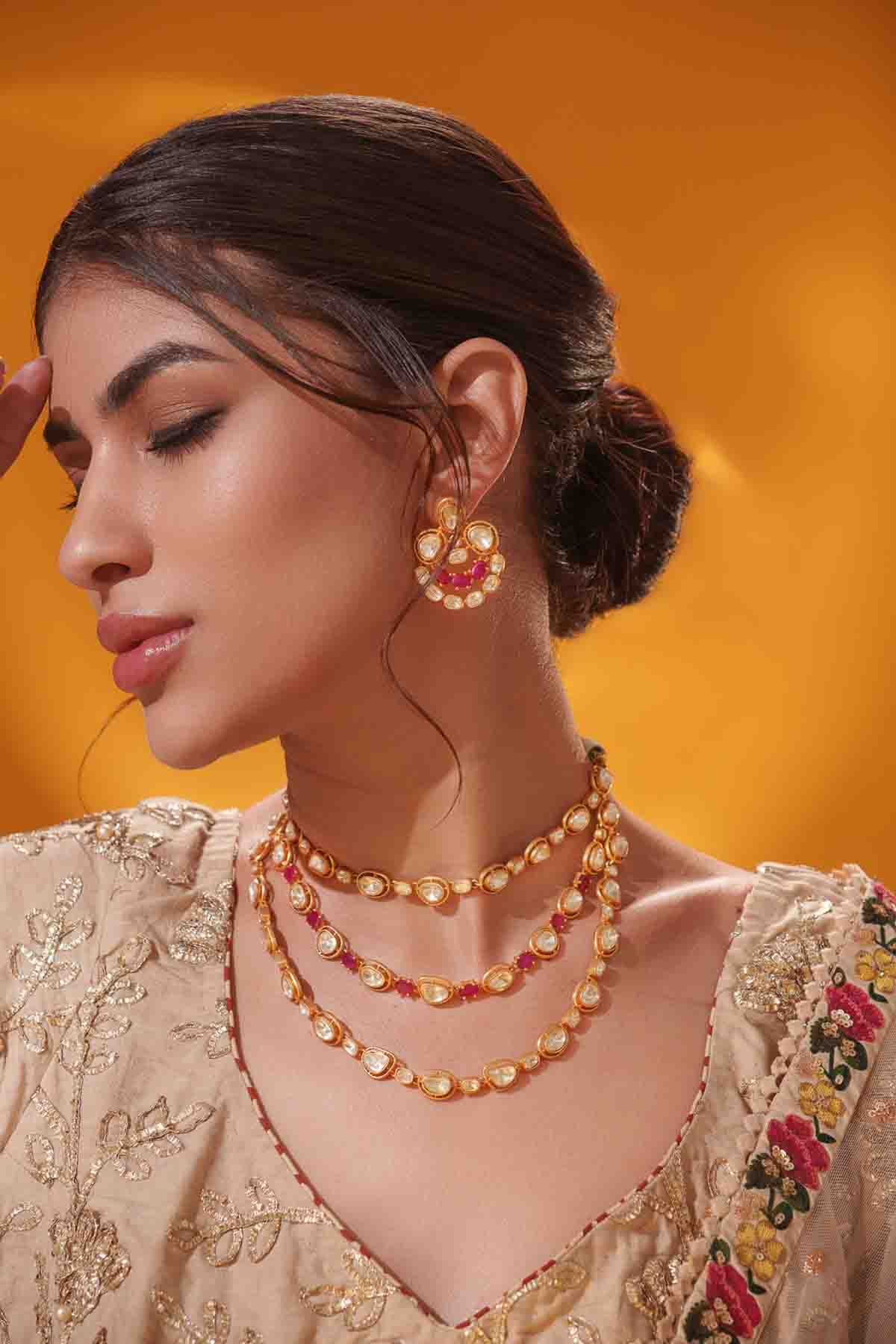 Zevar Dramatic Moissanite Long Necklace Earring Set indian designer wear online shopping melange singapore 