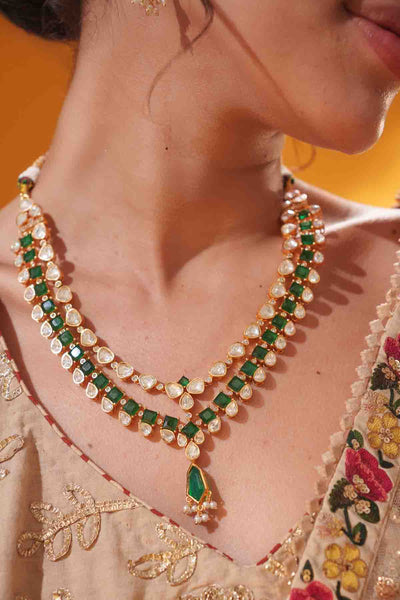Zevar Dramatic Moissanite Long Necklace Set indian designer wear online shopping melange singapore 
