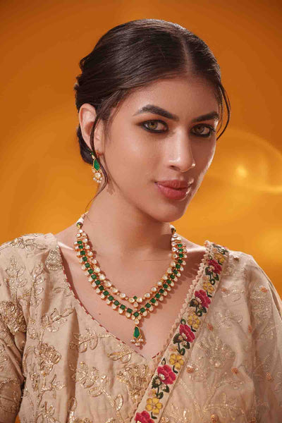 Zevar Dramatic Moissanite Long Necklace Set indian designer wear online shopping melange singapore 