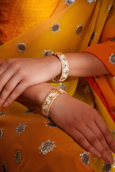 Zevar Elegant And Classic Pair Of Kundan Kadas Green indian designer wear online shopping melange singapore
