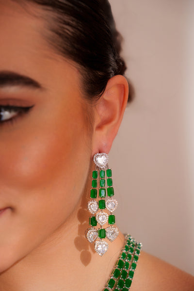 Zevar Elegant And Classy Emerald 3-line Diamond Necklace Set indian designer wear online shopping melange singapore