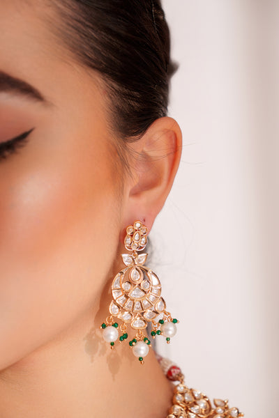Zevar Elegant And Classy Kundan Necklace Set With Earrings Studded With Pearls indian designer wear online shopping melange singapore