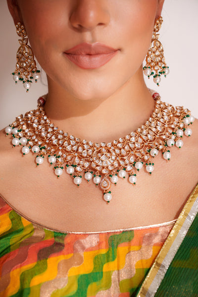 Zevar Elegant And Classy Kundan Necklace Set With Earrings Studded With Pearls indian designer wear online shopping melange singapore