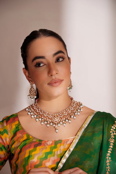 Zevar Elegant And Classy Kundan Necklace Set With Earrings Studded With Pearls indian designer wear online shopping melange singapore