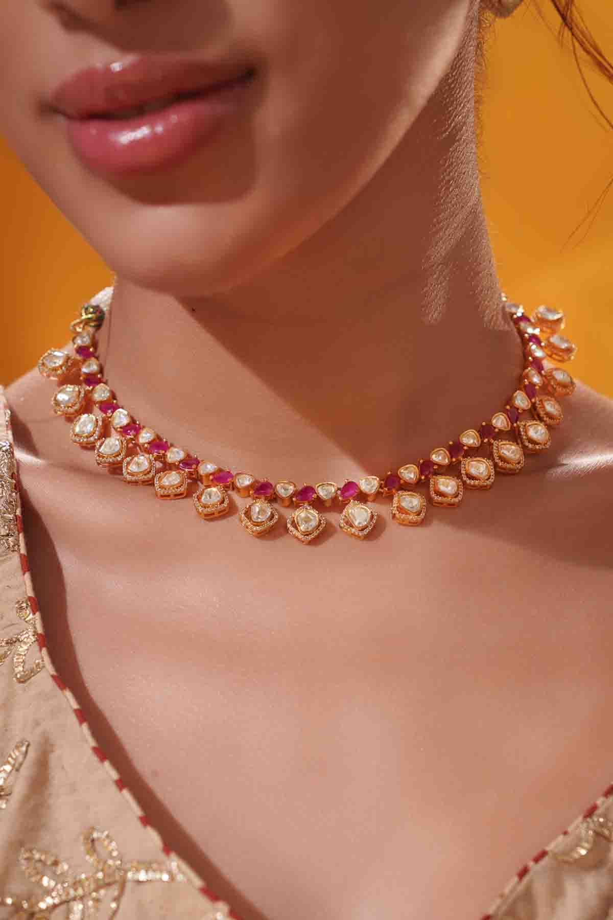 Zevar Elegant And Classy Red Moissanite Necklace Set indian designer wear online shopping melange singapore 