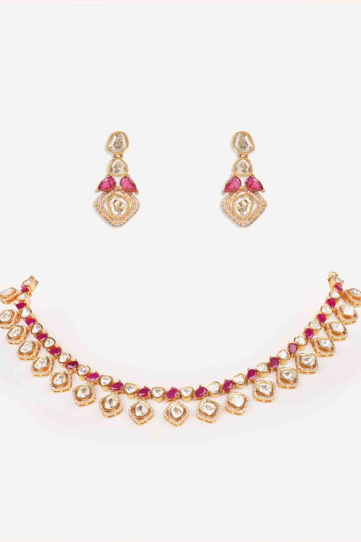 Zevar Elegant And Classy Red Moissanite Necklace Set indian designer wear online shopping melange singapore 