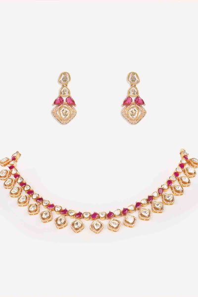 Zevar Elegant And Classy Red Moissanite Necklace Set indian designer wear online shopping melange singapore 