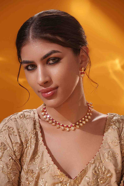 Zevar Elegant And Classy Red Moissanite Necklace Set indian designer wear online shopping melange singapore 