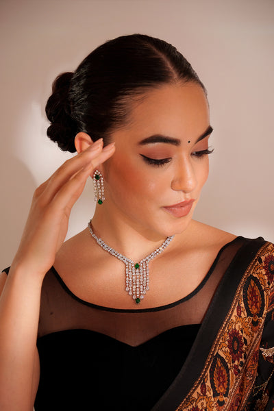 Zevar Elegant And Sleek Diamond Pendant Set indian designer wear online shopping melange singapore