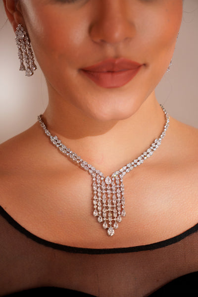 Zevar Elegant And Sleek Diamond Pendant Set With Earrings indian designer wear online shopping melange singapore