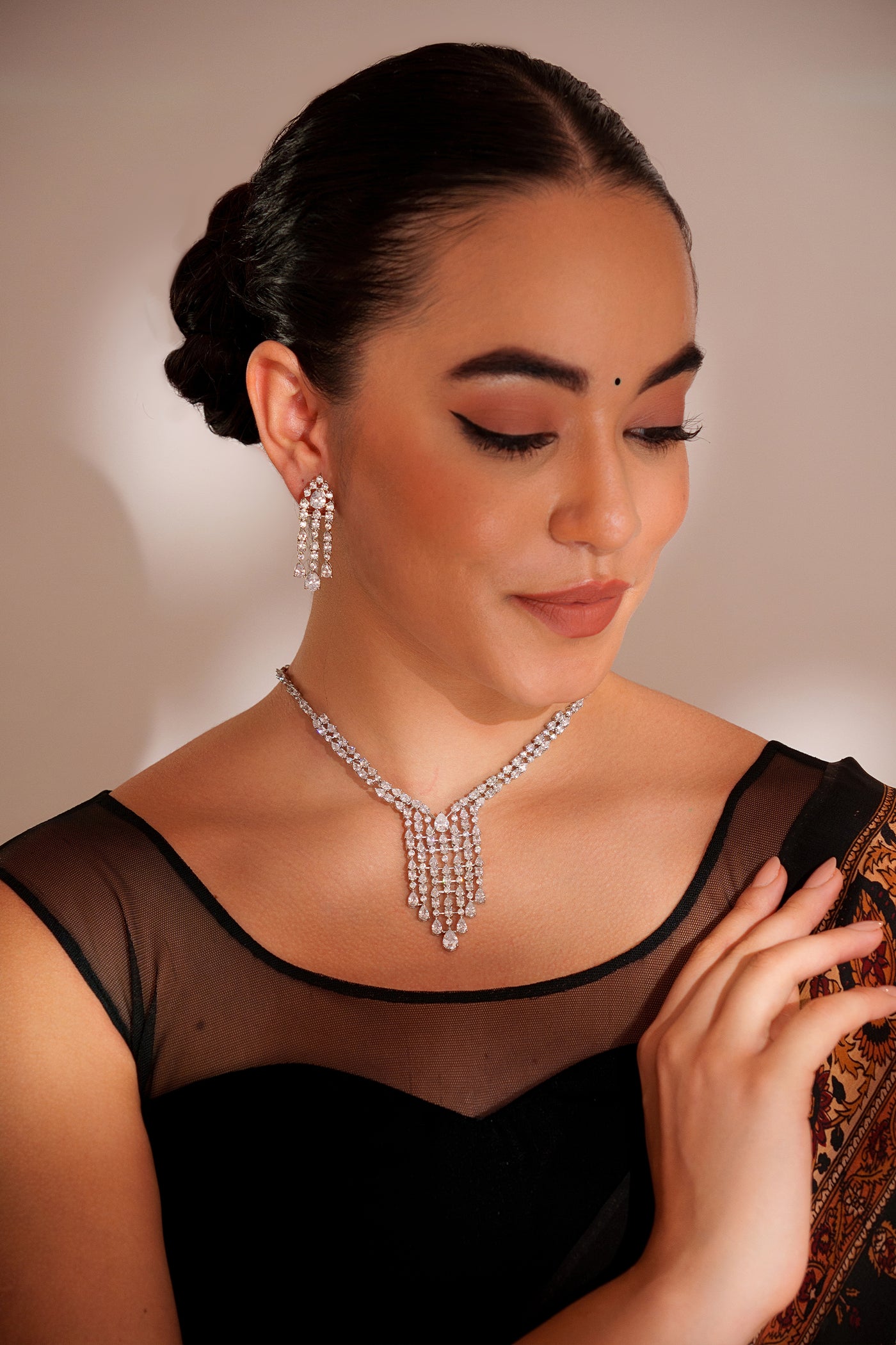 Zevar Elegant And Sleek Diamond Pendant Set With Earrings indian designer wear online shopping melange singapore