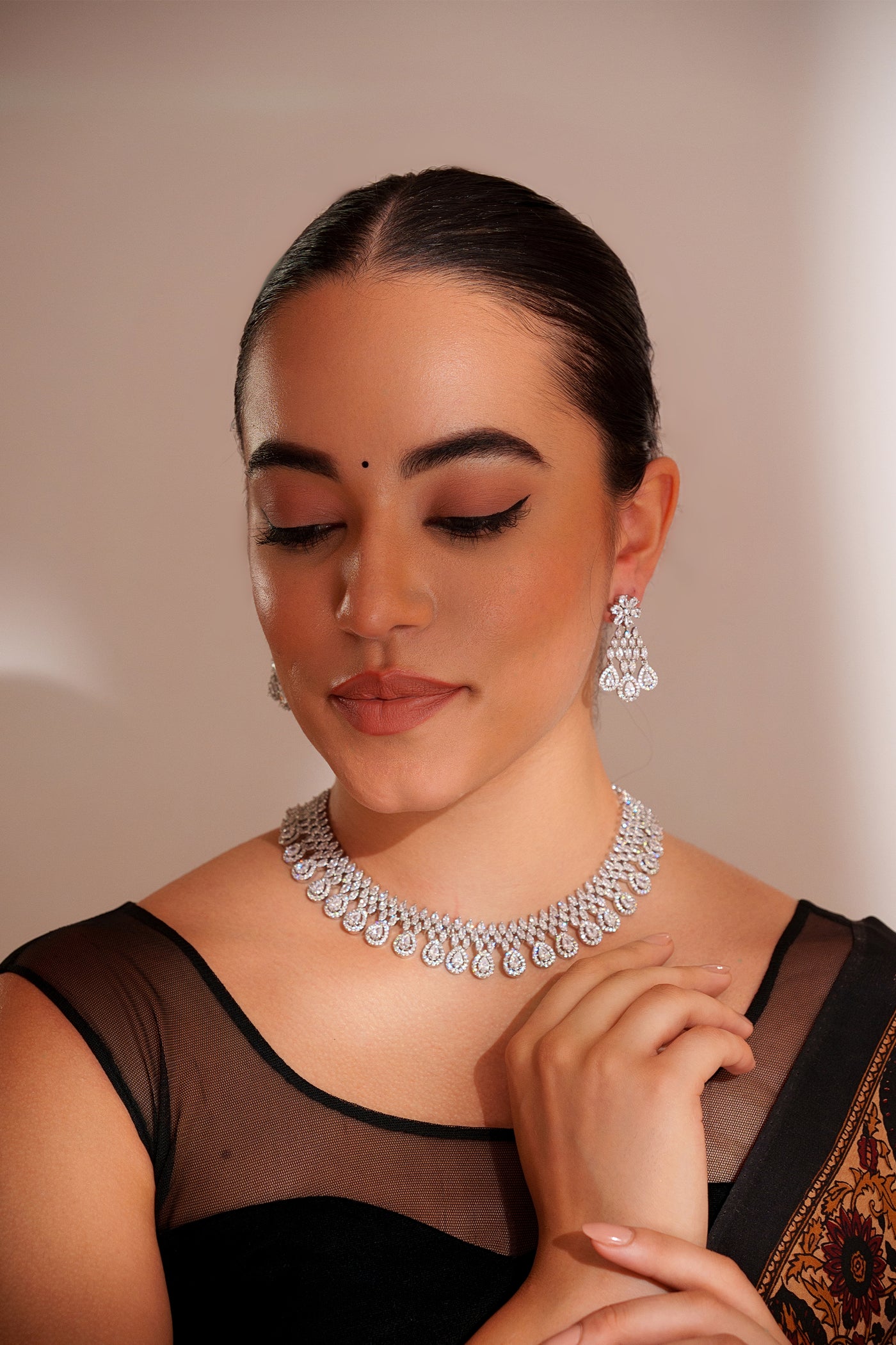 Zevar Elegant And Stylish Diamond Necklace Set indian designer wear online shopping melange singapore