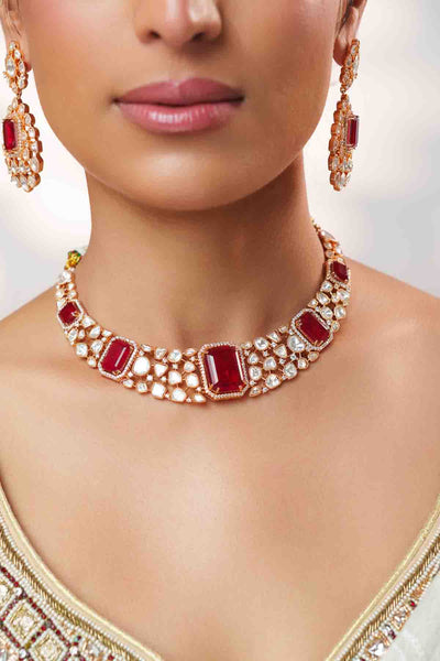 Zevar Elegant And Stylish Gold Finish Kundan Polki Necklace Set indian designer wear online shopping melange singapore 