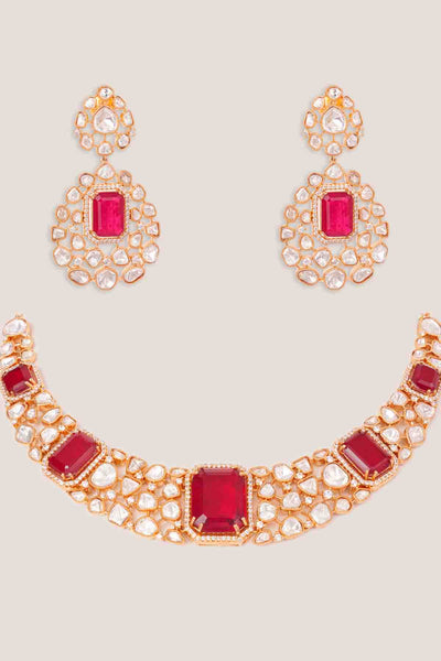 Zevar Elegant And Stylish Gold Finish Kundan Polki Necklace Set indian designer wear online shopping melange singapore 