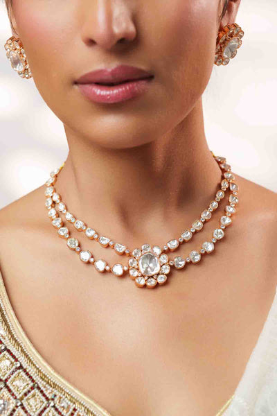 Zevar Elegant And Stylish Gold Necklace Set indian designer wear online shopping melange singapore 