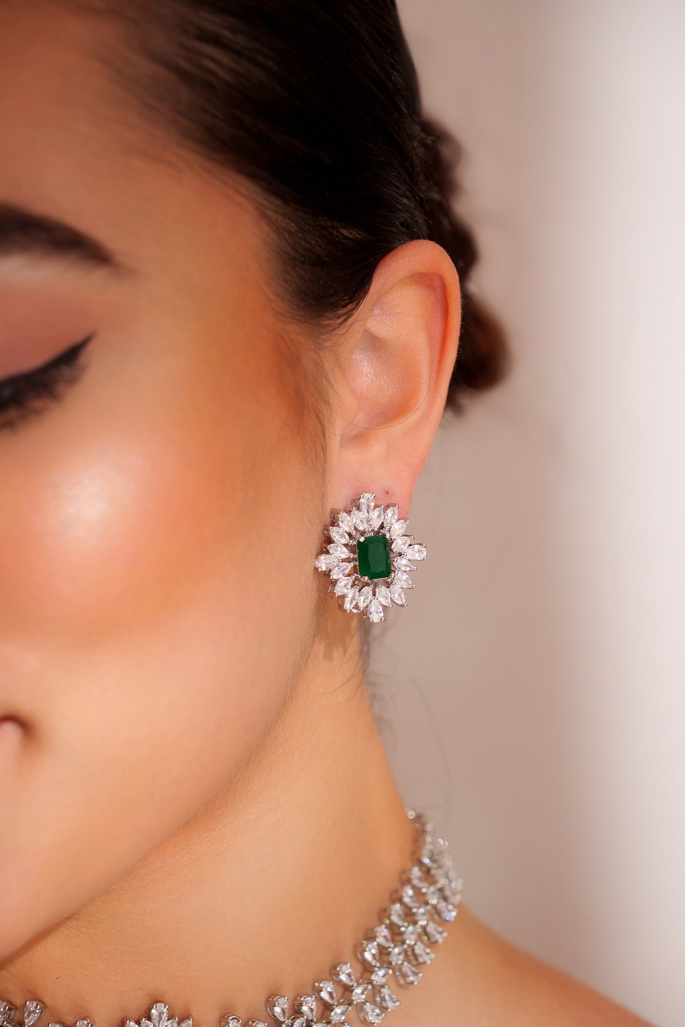 Zevar Elegant Diamond Choker With Emerald Stone And Earrings indian designer wear online shopping melange singapore