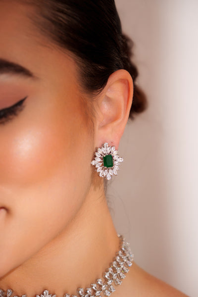 Zevar Elegant Diamond Choker With Emerald Stone And Earrings indian designer wear online shopping melange singapore