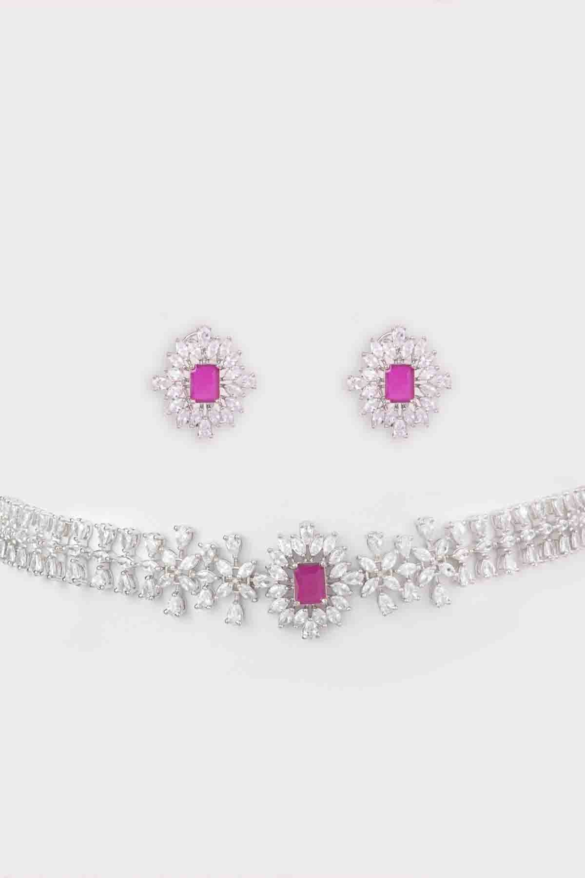 Zevar Elegant Diamond Choker With Peach Stone Set indian designer wear online shopping melange singapore 